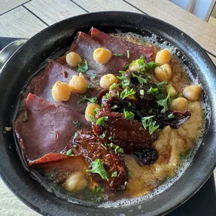 Baked Hummus with pastrami