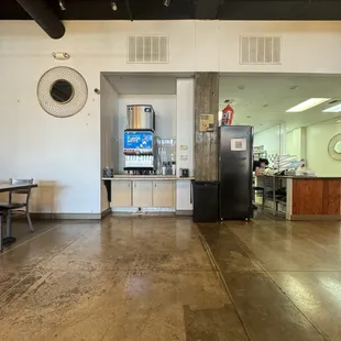 a kitchen and dining area