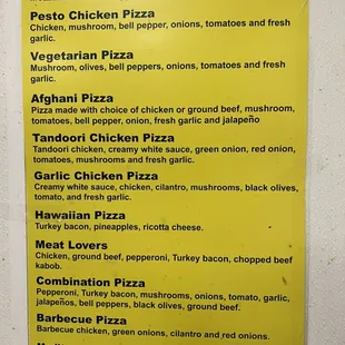 Our pizza menu!