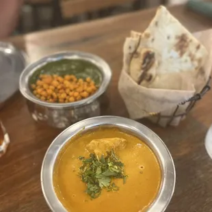 Chicken Tikka, Saag Paneer, Garlic Naan