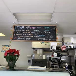 Menu (crab is out of season in VA right now so he doesn&apos;t have anymore)