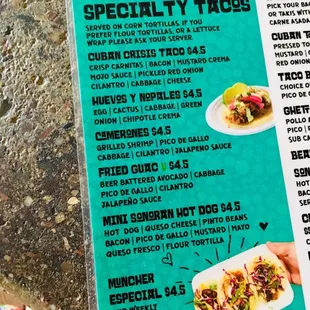 Menu - Specialty Tacos