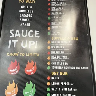 Sauce and spice menu