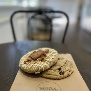 two cookies on a table