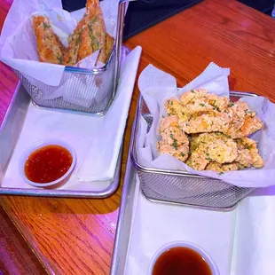 boudin egg rolls &amp; chicken cracklins