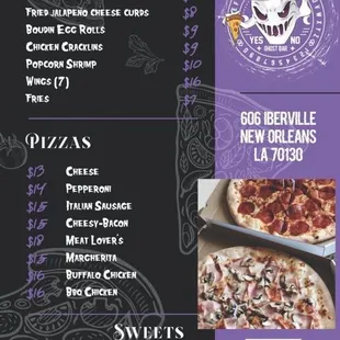 Menu for food