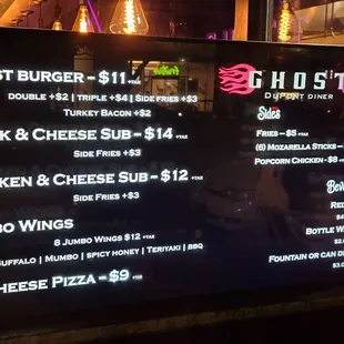 a menu for a ghost burger