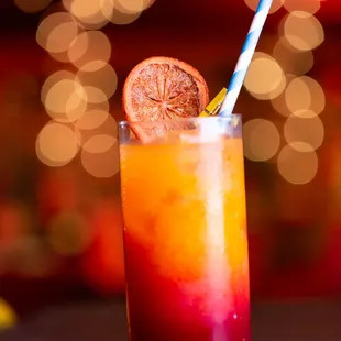 Mezcal Sun-Risa (cabeza tequila, montelobos mezcal, bitter orange
  habanero, hibiscus)