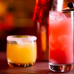 Pistolera (viva tequila plata, ancho verde, roasted poblano,
 pineapple, lime) and Mexican Firing Squad (tequila, grenadine, lime, soda)