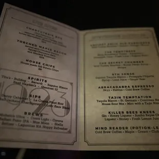 Drink menu for Ghost Stories show; Beers are available too