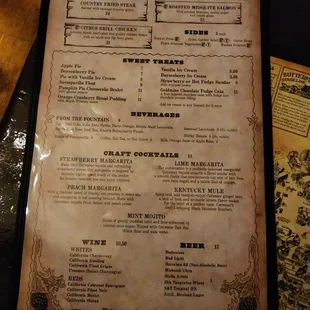 the menu for the restaurant