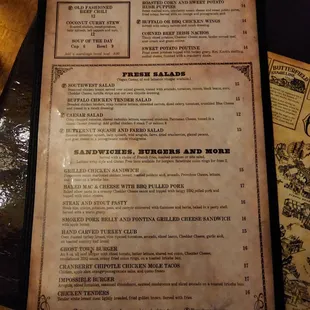 the menu for the restaurant