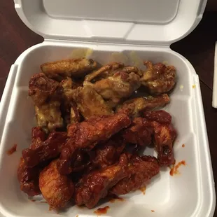 Delicious wings!! Honey bourbon and spicy BBQ