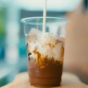 Our Ponyo Joy, coconut - toasted almond bitters - house made chocolate - house mad black sesame butter.