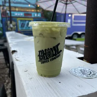 Vanilla matcha with almond milk