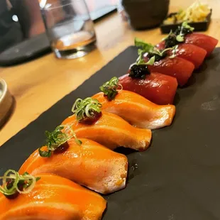 Salmon and toro nigiri