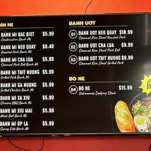 Baguette menu