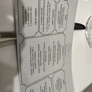 Drink menu