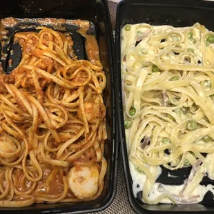 Pasta with Shrimp and Scallops, Fettuccine with Prosciutto and Peas