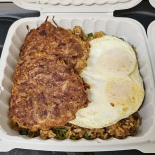 Corned beef hash w/fried rice...