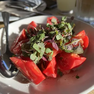 Mariquita Farm Heirloom Tomato Salad w/jalapeño ranch dressing, Thai basil, shiso &amp; sea salt $14