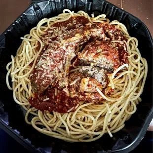 Spaghetti with meatball and sausage