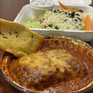 Lasagna comes with garlic bread &amp; salad