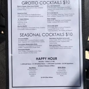 a happy hour menu