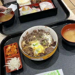Beef over rice and beef bento box