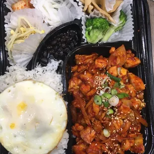 Chicken Bento with fried egg on white rice