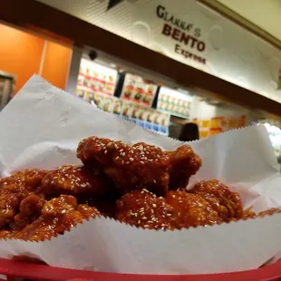 These Koreans aren't joking. These wings flew my tongue into a fiery spicy death.