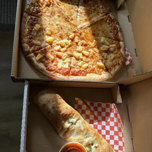 Cheese Pizza - Medium 14&quot; half pineapple  Stromboli w blk olives