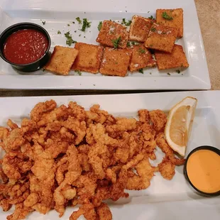 Toasted Fried Ravioli and Fried Clam Strips