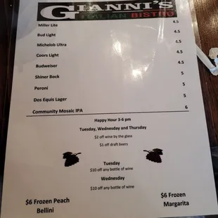 Drink menu..wine was on the back