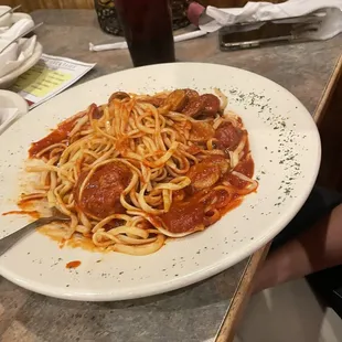 Spaghetti with sausage sauce