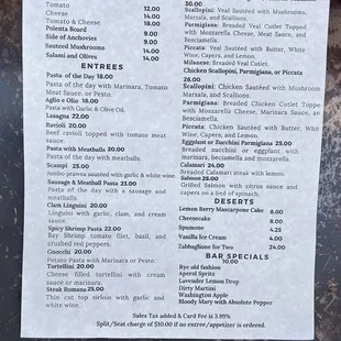 Giannini's Menu