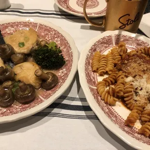 Chicken scalopini and pasta