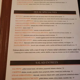 a menu for a restaurant