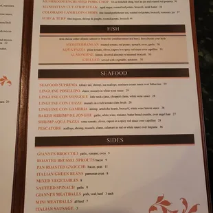 the menu and prices