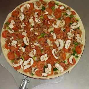 a pizza on a pizza stone