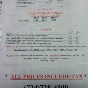 the price of the pizza