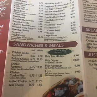 menu