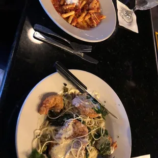 Chicken and shrimp Francaise and Spicy sausage Gemelli