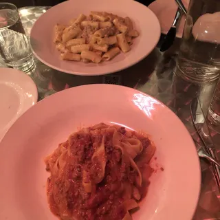 Rigatoni with sausage in a creamy truffle sauce