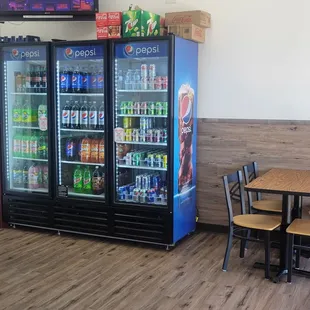 Soda machines and some seating