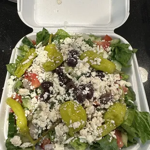 Medium Greek salad was definitely enough for at least three people