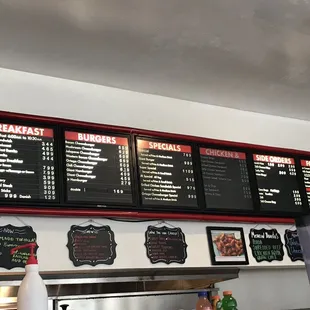 menus and prices on the wall