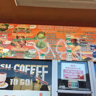 a menu on the wall of a restaurant