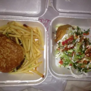 Cheeseburger and beef chimichanga both tasty and great deals.