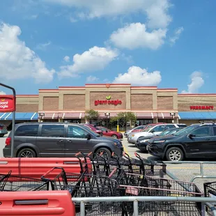 a parking lot full of shopping carts